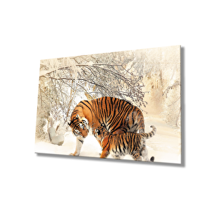 Kar Manzara Leopar Cam Tablo 36x23 cm