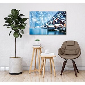 Kar Deniz Ve Ahşap Evler Cam Tablo 50x70 cm