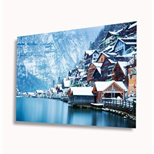 Kar Deniz Ve Ahşap Evler Cam Tablo 90x60 cm