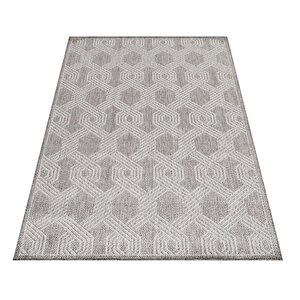 Dış Mekan Halısı Gri, Geometrik Tasarım Teras, Balkon, Bahçe Için Hava Koşullarına Dayanıklı 120x170 cm