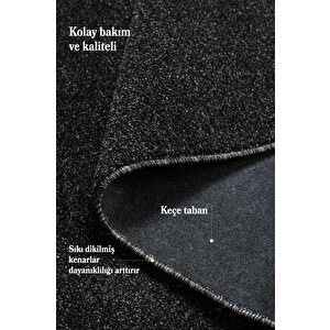 Düz Renk Antrasit Kısa Tüylü Yuvarlak Kaymaz Taban Halı Yolluk Salon Koridor Mutfak Halısı