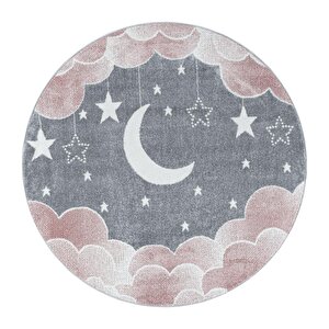 Çocuk Halısı Ay Ve Yıldız Pastel Renkli Çocuk Halısı Pembe-gri 120 cm