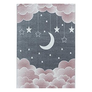 Çocuk Halısı Ay Ve Yıldız Pastel Renkli Çocuk Halısı Pembe-gri 200x290 cm