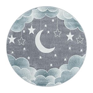 Çocuk Halısı Ay Ve Yıldız Pastel Renk Kreş Halısı Mavi-gri 160 cm