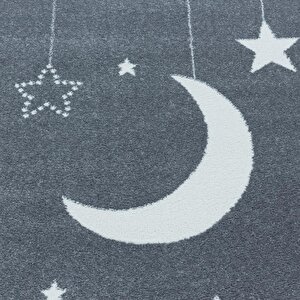 Çocuk Halısı Ay Ve Yıldız Pastel Renk Kreş Halısı Mavi-gri