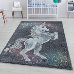 Çocuk Halısı Modern Unicorn Tasarım Pastel Renkli Kreş Halısı Gri-multicoloured 140x200 cm