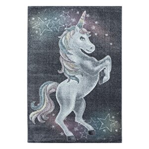Çocuk Halısı Modern Unicorn Tasarım Pastel Renkli Kreş Halısı Gri-multicoloured 200x290 cm