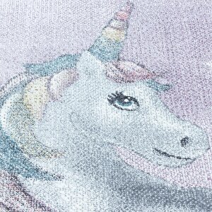 Çocuk Halısı Modern Unicorn Tasarım Pastel Tonlar Kreş Halısı Menekşe Renkli 120 cm