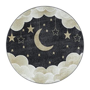 Çocuk Halısı Ay Ve Yıldız Pastel Sarı-gri 120 cm