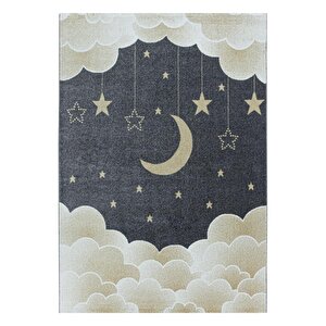 Çocuk Halısı Ay Ve Yıldız Pastel Sarı-gri 80x150 cm