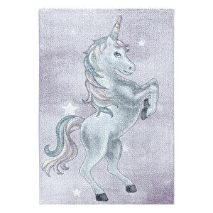 Çocuk Halısı Modern Unicorn Tasarım Pastel Tonlar Kreş Halısı Menekşe Renkli