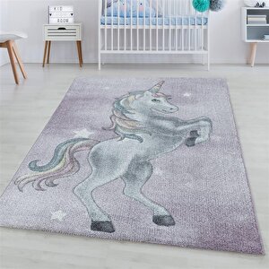Çocuk Halısı Modern Unicorn Tasarım Pastel Tonlar Kreş Halısı Menekşe Renkli 200x290 cm