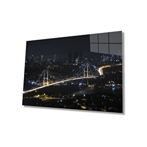 İstanbul Gece Boğaz Köprüsü Manzarası Cam Tablo
