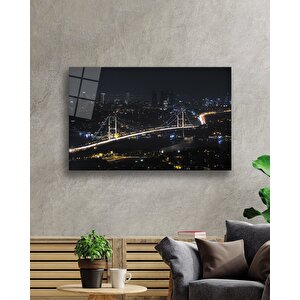 İstanbul Gece Boğaz Köprüsü Manzarası Cam Tablo