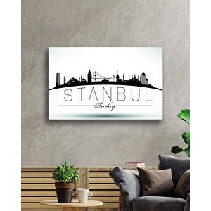 İstanbul Turkey Yazılı Siyah Beyaz Cam Tablo 36x23 cm