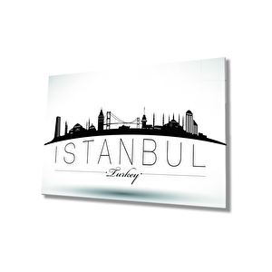 İstanbul Turkey Yazılı Siyah Beyaz Cam Tablo 50x70 cm