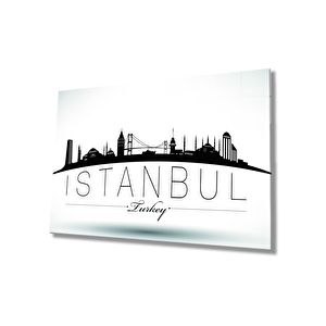 İstanbul Turkey Yazılı Siyah Beyaz Cam Tablo 90x60 cm