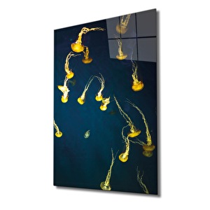 Sarı Denizanası Cam Tablo Yellow Jellyfish 110x70 cm