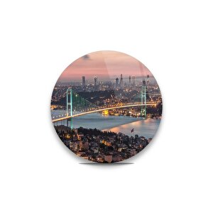 Istanbul Boğaz Köprüsü Yuvarlak Cam Tablo 50x50 cm