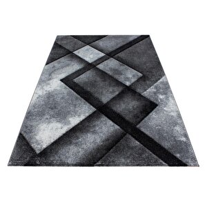 Modern Desenli Oymalı Halı Dikdörtgen Tasarımlı Gri Siyah 80x150 cm