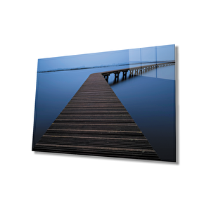Deniz İskele Mavi Cam Tablo Marine Pier Blue Table