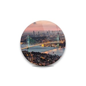 Istanbul Boğaz Köprüsü Yuvarlak Cam Tablo 30x30 cm