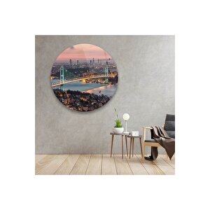 Istanbul Boğaz Köprüsü Yuvarlak Cam Tablo 30x30 cm