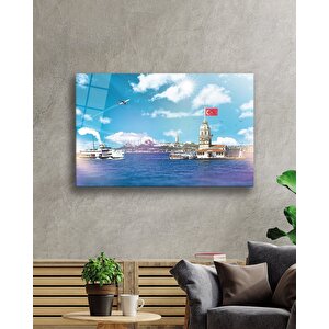 İstanbul Kız Kulesi Türk Bayrağı Ve Denizcam Tablo 36x23 cm