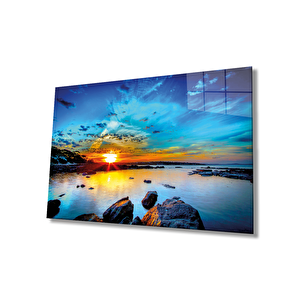 Kaya Deniz Manzarası Cam Tablo Ev Ve Ofis Duvar Dekoru 36x23 cm