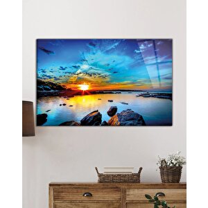 Kaya Deniz Manzarası Cam Tablo Ev Ve Ofis Duvar Dekoru 36x23 cm
