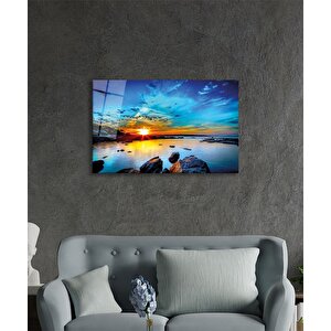 Kaya Deniz Manzarası Cam Tablo Ev Ve Ofis Duvar Dekoru 36x23 cm