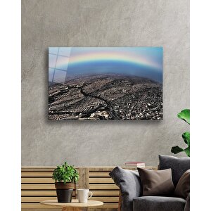 İstanbula Yukarıdan Bakış Ve Gökkuşağı Cam Tablo 36x23 cm