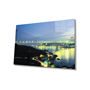 İstanbul Gece Boğaz Köprüsü Manzarası Cam Tablo 90x60 cm