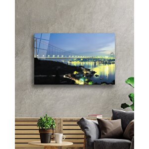 İstanbul Gece Boğaz Köprüsü Manzarası Cam Tablo 50x70 cm