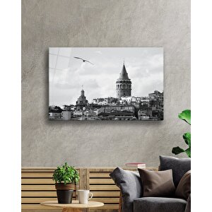 İstanbul Siyah Beyaz Galata Kulesi Cam Tablo 90x60 cm
