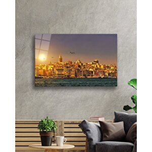İstanbul Galata Manzarası Cam Tablo 90x60 cm