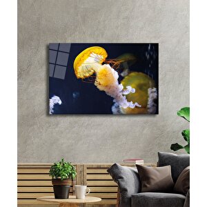 Sarı Denizanası Cam Tablo Yellow Jellyfish 36x23 cm