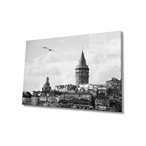 İstanbul Siyah Beyaz Galata Kulesi Cam Tablo 50x70 cm