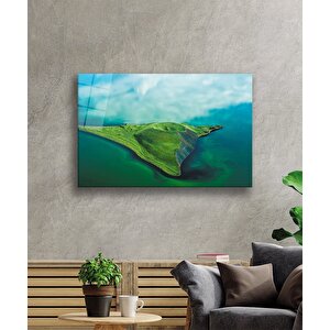 Kuşbakışı Deniz Mavi Yeşil Manzara Cam Tablo 36x23 cm