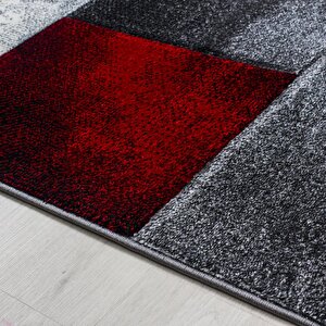 Oturma Odası Halısı Kareli Tasarım, Pastel Kırmızı-gri Modern Kontur Kesim