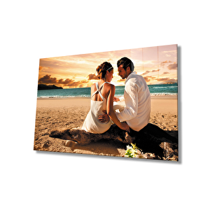 Aşk Deniz Sahil Sevgililer Cam Tablo 50x70 cm