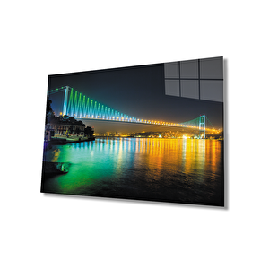 İstanbul Gece Boğaz Köprü Cam Tablo 36x23 cm
