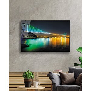 İstanbul Gece Boğaz Köprü Cam Tablo 36x23 cm