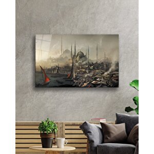 Sulu Boya İstanbul Manzaralı Cam Tablo 50x70 cm