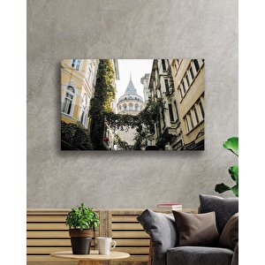 İstanbul Sarmaşıklı Sokak Ve Galata Manzaralı Cam Tablo 36x23 cm