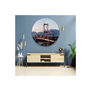 Istanbul Boğaz Köprüsü Yuvarlak Cam Tablo 50x50 cm