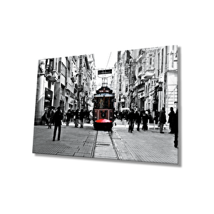 İstanbul Siyah Beyaz Taksim Tramvay Cam Tablo 110x70 cm