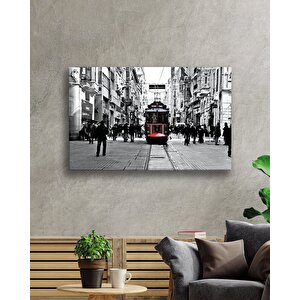İstanbul Siyah Beyaz Taksim Tramvay Cam Tablo 110x70 cm