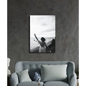 Kadın Deniz Çiçek Özgürlük Şiir Cam Tablo 36x23 cm
