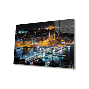 Gece Kuşbakışı İstanbul Manzarası Cam Tablo 36x23 cm